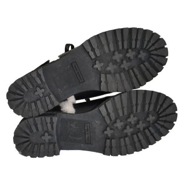 $550 TORY BURCH Cooper Suede Sheep Fur Lace Up Booties BLACK 6 (MG25) - Picture 6 of 8